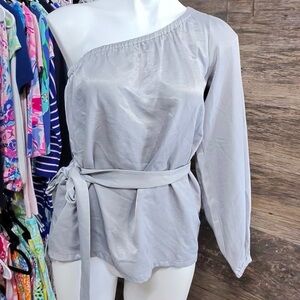 Ann Taylor Factory Silver One-Shoulder Blouse